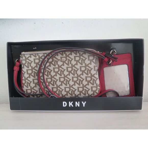 DKNY R13LJQ84 Brown Signature Logo Wristlet Clutch Lanyard ID Holder Gift Set - Picture 11 of 11